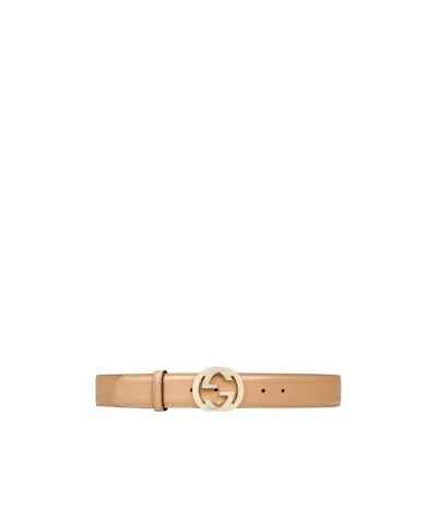 Gucci Logo Belt In Nude