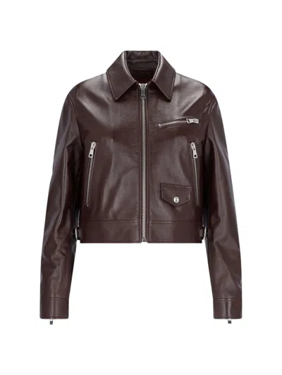 Gucci Zipped Leather Biker Jacket In Brown