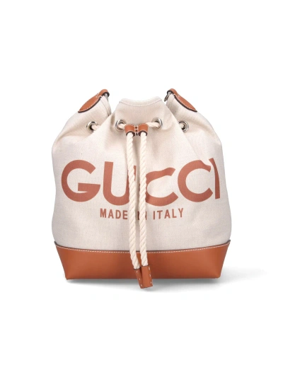 Gucci Beige Canvas Bucket Bag With Logo Women In White