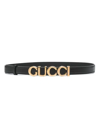 Pre-owned Gucci Logo-buckle Belt In Black