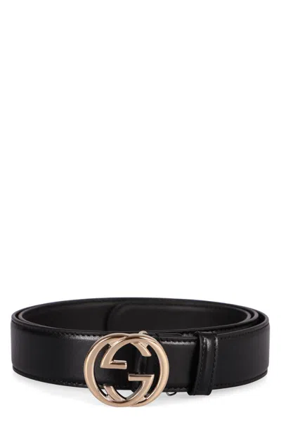 Gucci Logo Buckle Leather Belt In Black