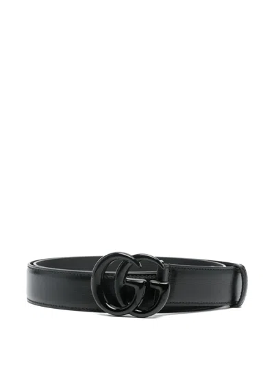 Pre-owned Gucci Logo-buckle Leather Belt In Black