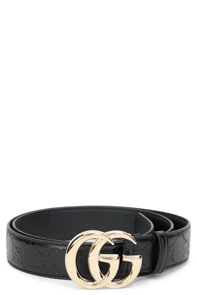 Gucci Logo Buckle Leather Belt In Black