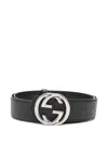 Gucci Logo-buckle Patterned Belt In Black