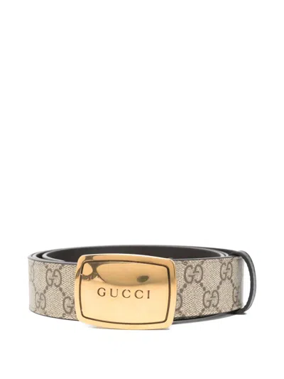 Gucci Logo Buckle Print Belt In Neutral