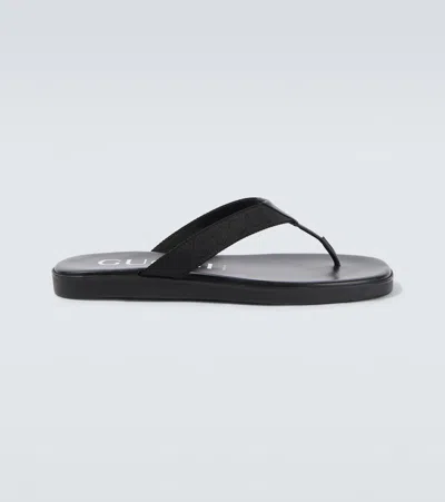 Gucci Logo Canvas And Leather Thong Sandals In Black