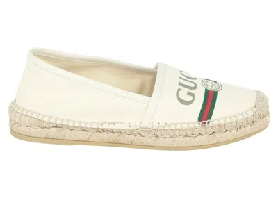 Pre-owned Gucci Logo Canvas Espadrilles (women's) Sneakers In Black/cream