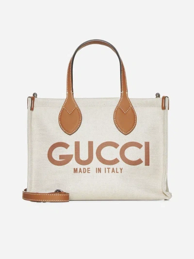 Gucci Logo Canvas Tote Bag In Beige,tan