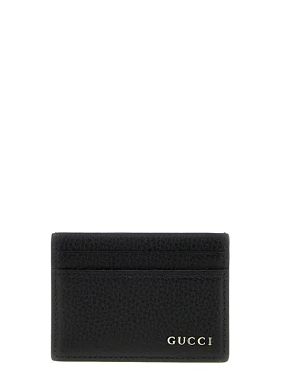 Gucci Black Card-holder With Logo Detail In Hammered Leather Man