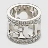 Gucci Logo Carré Ring With Crystals In Metallic