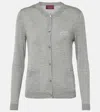 Gucci Grey Cardigan With Round Neck And Logo Lettering Embroidery On The Front In Cashmere And Silk Woman In Gray