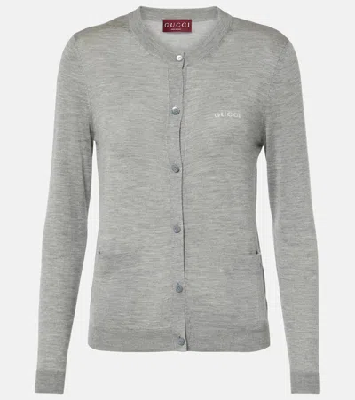 Gucci Logo Cashmere And Silk Cardigan In Grey