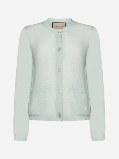 Gucci Logo-patch Ribbed Cashmere Cardigan In Pale Mint