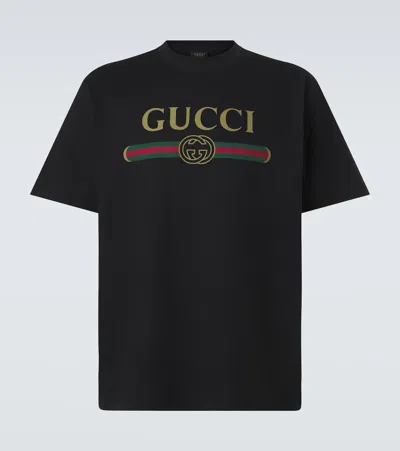 Gucci Logo Cotton And Silk Jersey T-shirt In Black
