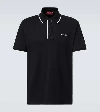 Gucci Collar With Contrasting Profile Polo Shirt In Black