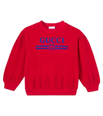 Gucci Kids' Logo Cotton-blend Velvet Sweatshirt In Red