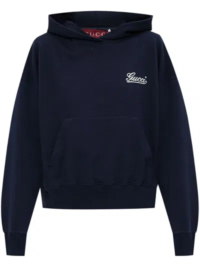 Gucci Logo Cotton Hoodie With Front Pouch Pocket In Multicolor