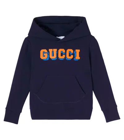 Gucci Kids' Logo Cotton Hoodie In Blue