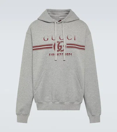 Gucci Logo Cotton Jersey Hoodie In Grey
