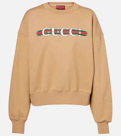 Gucci Caramel-coloured Sweatshirt With Printed Logo In Brown