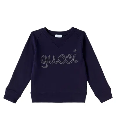 Gucci Kids' Logo Cotton Jersey Sweatshirt In Blue
