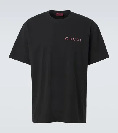 Gucci Logo Cotton Jersey T-shirt In Black