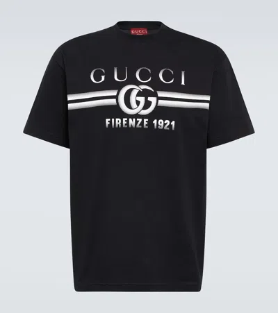 Gucci Logo Cotton Jersey T-shirt In Black