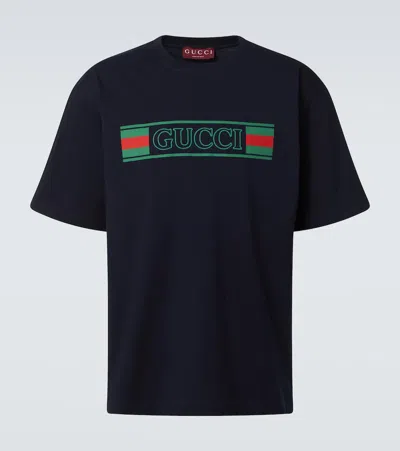 Gucci Logo Cotton Jersey T-shirt In Blue