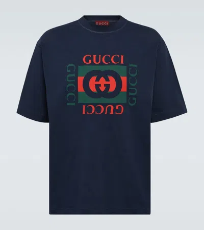 Gucci Cotton Jersey T-shirt With Print In Navy