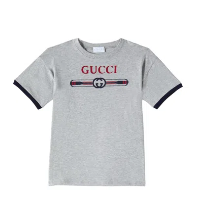 Gucci Kids' Logo Cotton Jersey T-shirt In Gray