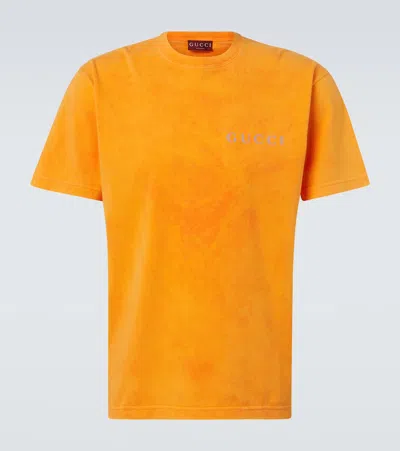 Gucci Washed Orange Cotton T-shirt With Logo Men
