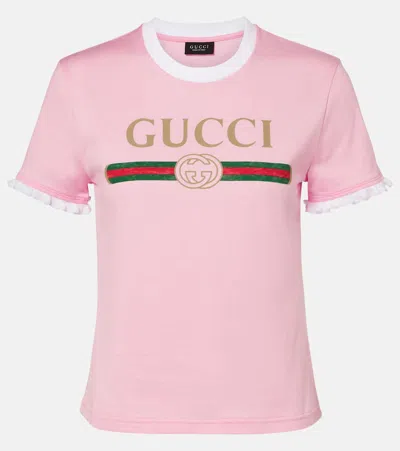 Gucci Logo Cotton Jersey T-shirt In Pink