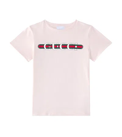 Gucci Kids' Logo Cotton Jersey T-shirt In Rose Water/mc