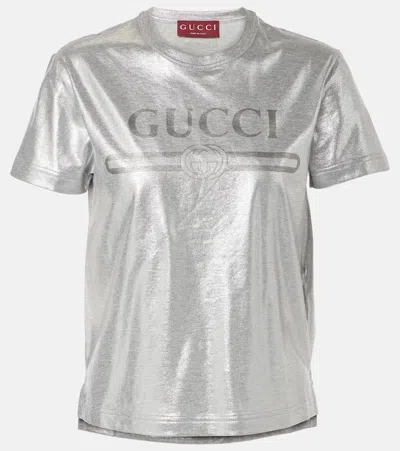 Gucci Logo Cotton Jersey T-shirt In Grey
