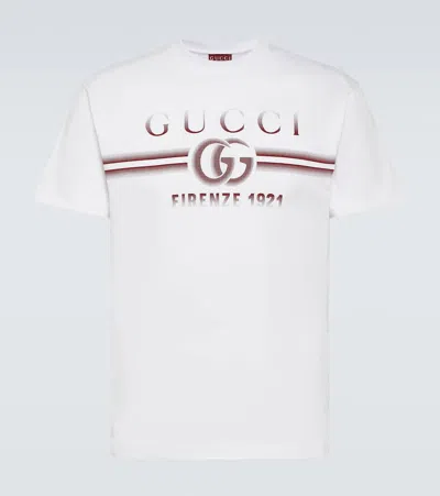 Gucci Logo Cotton Jersey T-shirt In White/red