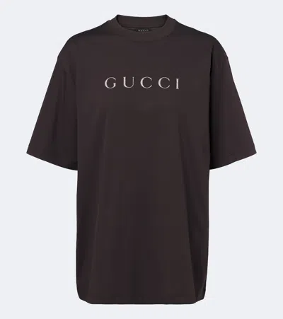 Gucci Logo Cotton Jersey T-shirt In Brown