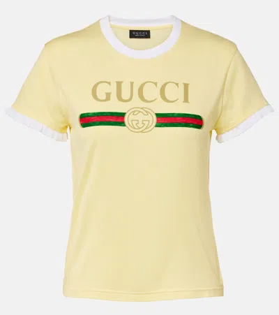 Gucci Logo Cotton Jersey T-shirt In Neutral