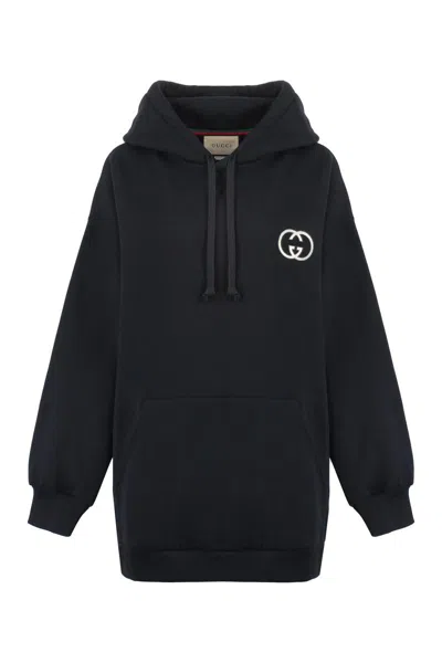Gucci Logo Cotton Overszed Hoodie In Black