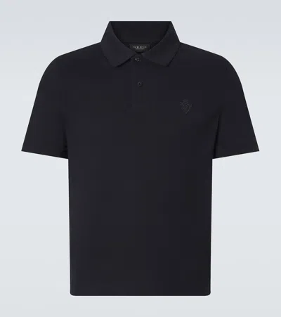 Gucci Logo Cotton Piqué Polo Shirt In Blue