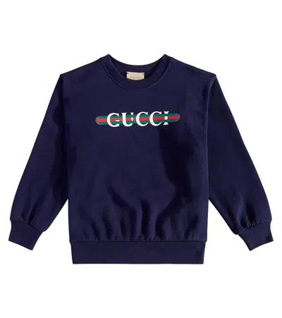 Gucci Kids' Logo Cotton Sweatshirt In Blue