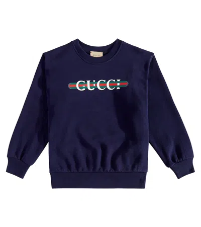 Gucci Kids' Logo Cotton Sweatshirt In Dark Night Sky