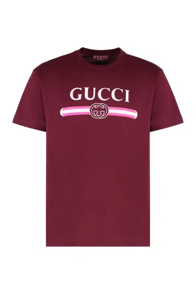 Gucci Burgundy Cotton Jersey Printed T-shirt In Red