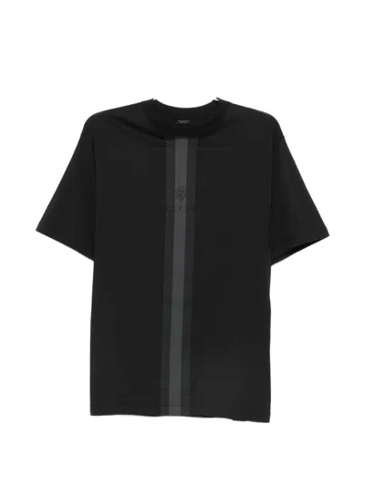 Gucci Logo-print Vertical-stripe T-shirt In Black