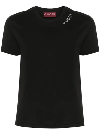 Gucci Crystal-embellished Logo T-shirt In Black