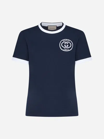 Gucci Logo Cotton T-shirt In Blue