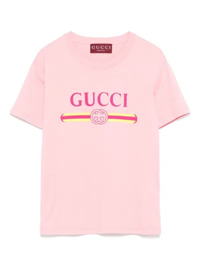 Gucci Logo Cotton T-shirt In Pink