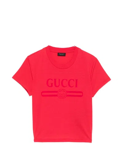 Gucci Women Red Logo Crew Neck T-shirt