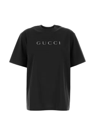 Gucci Logo Cotton T-shirt In Black