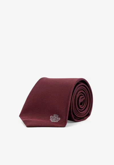 Gucci Logo Crest Jacquard Silk Tie In Red