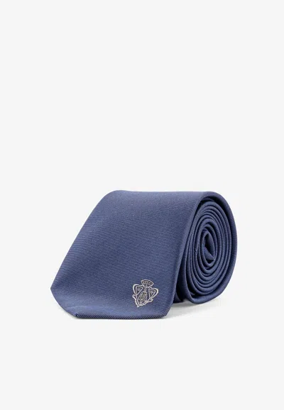 Gucci Logo Crest Jacquard Silk Tie In Blue